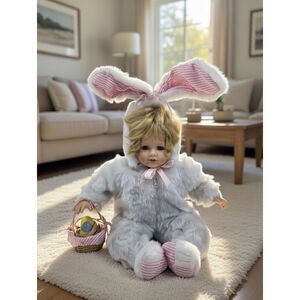Baby Doll 9" Plush Realistic Porcelain Face Bunny Rabbit CostumeBow Plush easter